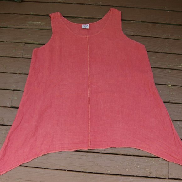 100% Linen XXL California Threads Orange/Red Handkerchief Hem Tunic Tank - Picture 1 of 5